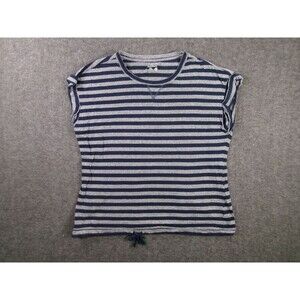 Ruff Hewn Top Womens XL Striped Blue Gray Rolled Short Sleeve Drawstring Hem